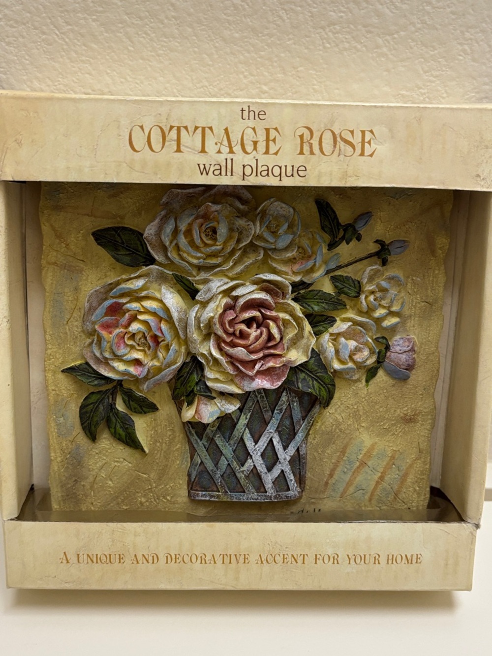 Cottage Rose Wall Plaque in Yellow, Pink, and Blue by Winterle Olson